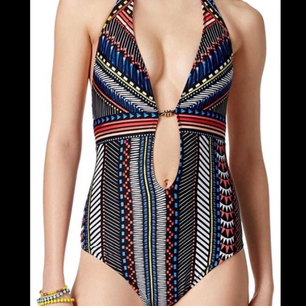 Bar III Printed Plunge Swimsuit